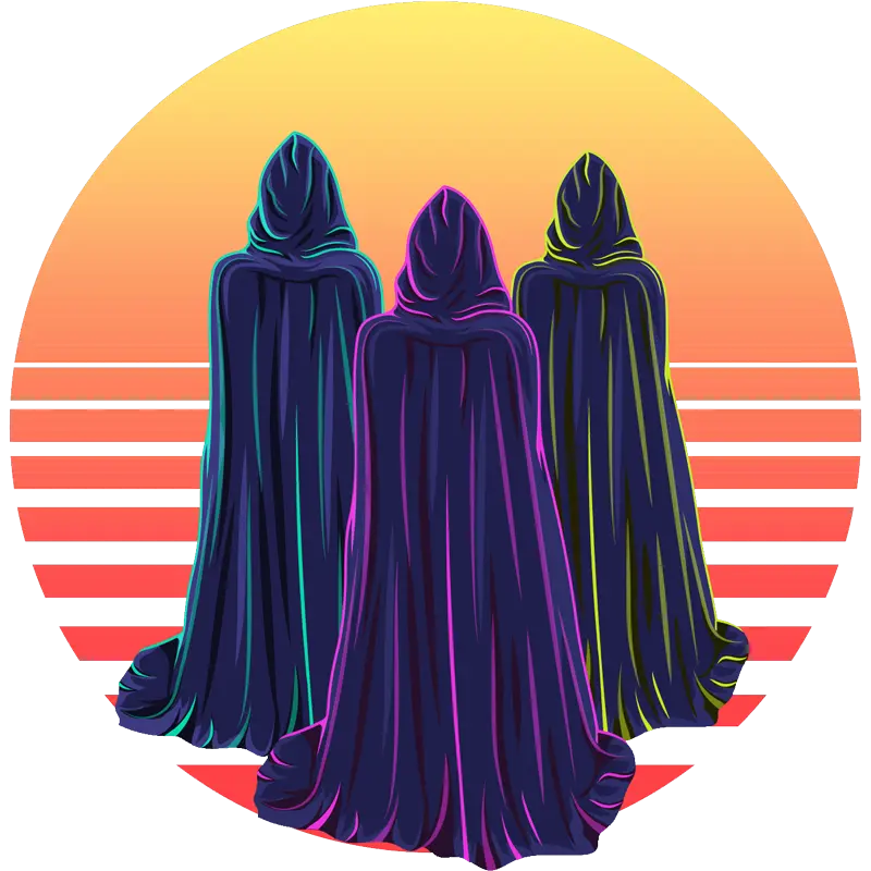 Three cloaked figures